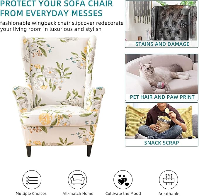 KRFOONN Wingback Chair Covers Slipcovers 2 Piece Stretch Wing Chair Covers - Image 5