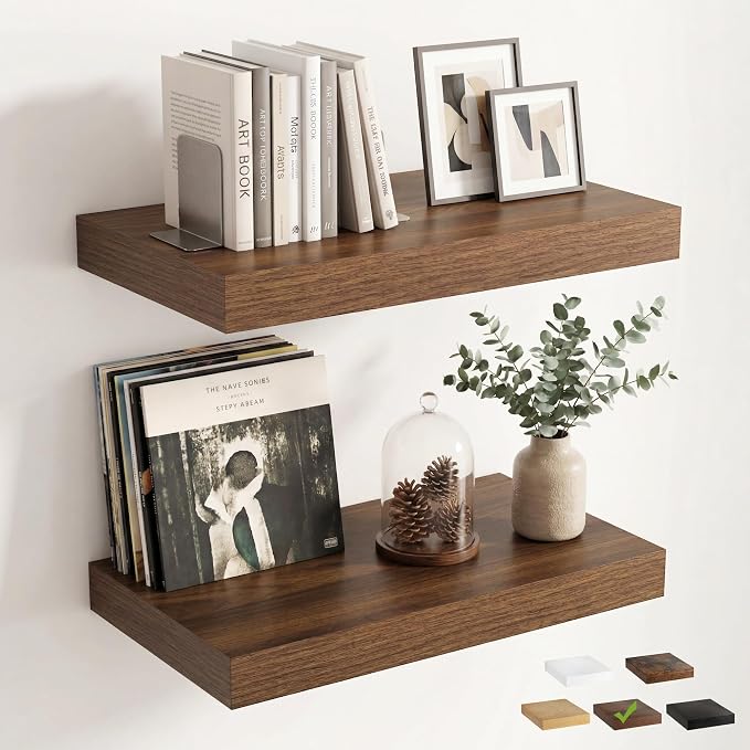 12 inch Deep Floating Shelves for Wall, 24 inch Wide Engineered Wood Wall by Venusmiles