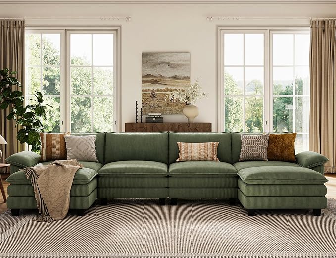 LINSY HOME 157" Modular U-Shaped Sectional Sofa, 4-Seat Corduroy Modern Cloud - Image 8