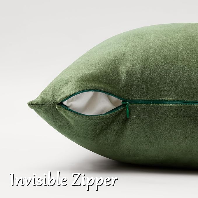 GIGIZAZA Olive Green Velvet Throw Pillow Covers 12x20 Pack of 2 | Decorative - Image 4