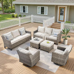 Wicker Patio Furniture Set-6 Piece High Back Outdoor Furniture Set Sectional by AMCLOBA