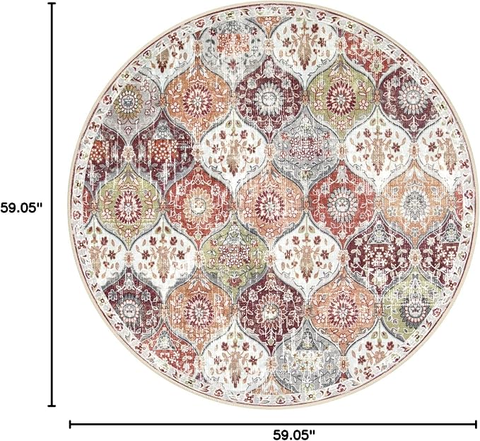 Lahome Moroccan Washable Round Area Rug, Soft Round Rug 5ft Non-Slip | Trellis - Image 2