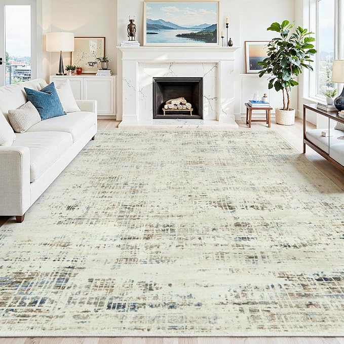 9x12 Washable Area Rug for Living Room Bedroom: Non-Slip Modern Gray White | by Oriannal