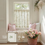 Green on Beige Linen Kitchen Curtains Rod Pocket 26W X 36L 2 Panels | Elisa - Image 4