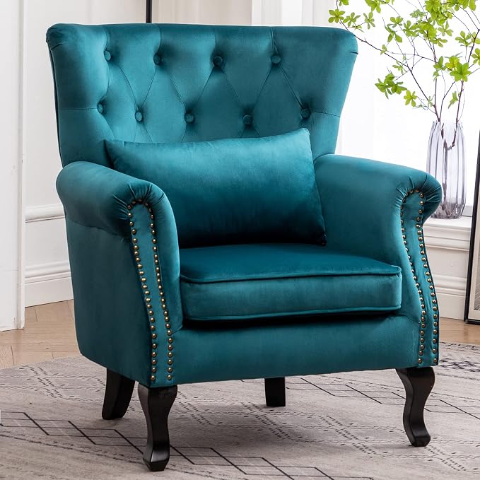 Mid Century Accent Chair Modern Button Tufted Armchair Wingback Club Chair - Image 2