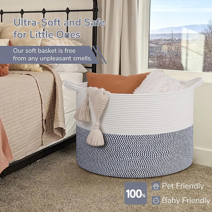 INDRESSME 115L Extra Large Cotton Rope Basket, Blanket Basket - Image 5