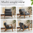 VINGLI Solid Wood Wide Armrests Accent Chair, Upholstered Mid Century Modern - Image 8