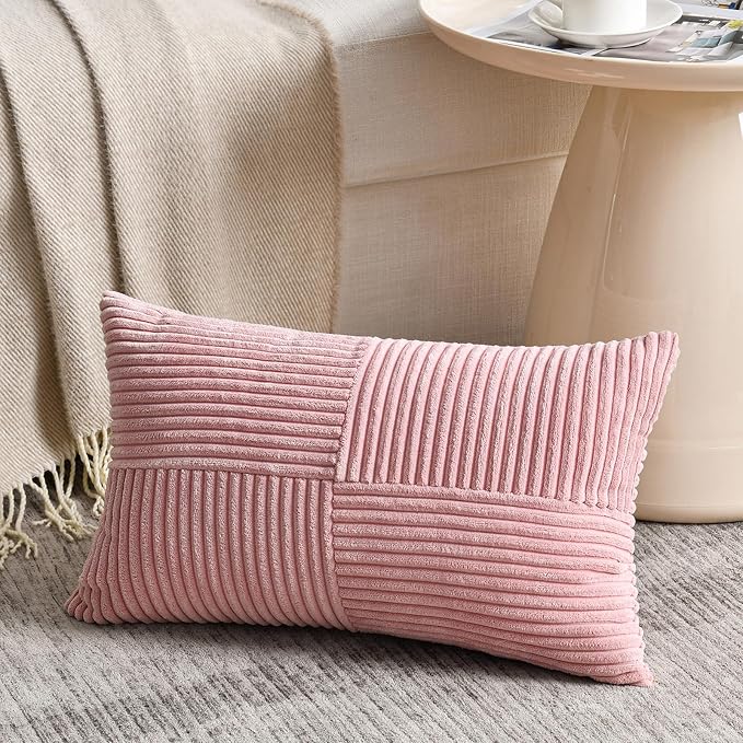 Fancy Homi 2 Packs Blush Pink Lumbar Decorative Throw Pillow Covers 12x20 Inch - Image 2