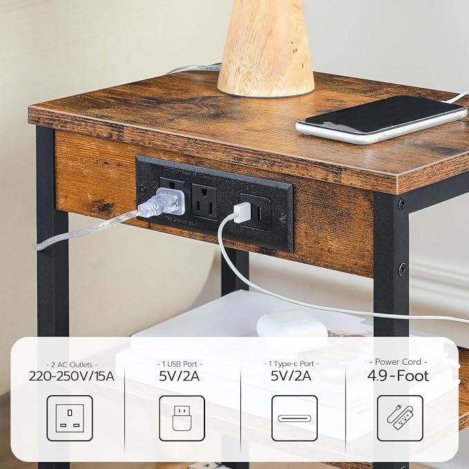 HOOBRO Side Table with Charging Station and USB Port, Small End Table - Image 4