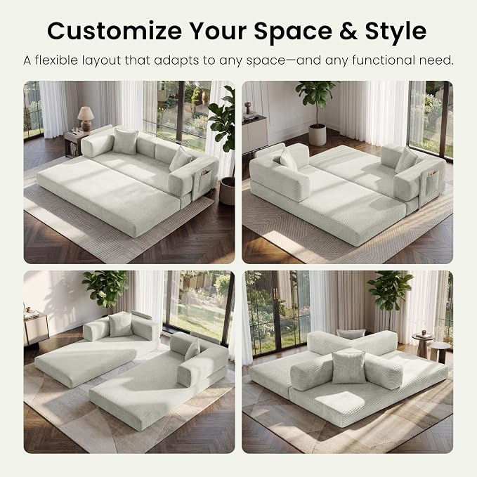 78.8" Convertible Sofa Bed, Corduroy Futon Couch - Image 3