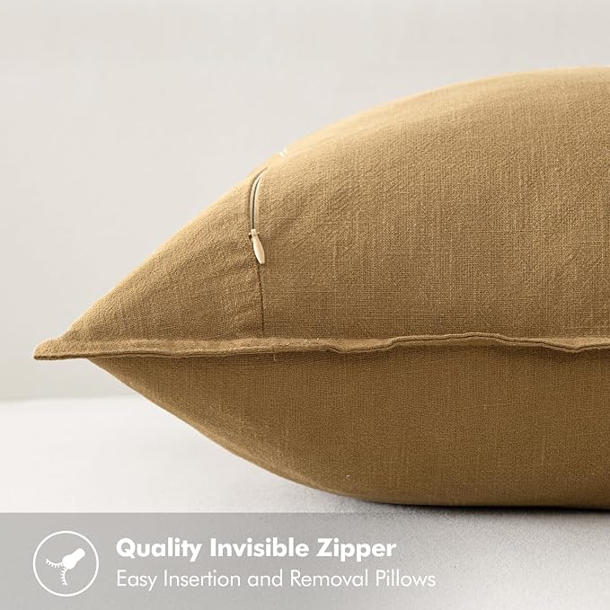 MIULEE Decorative Linen Euro Sham Pillow Covers 26x26 Mustard Yellow | Boho - Image 3