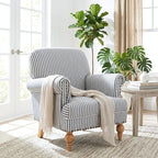 Blue Striped Linen Fabric Accent Chairs Set of 2, Coastal Upholstered Armchairs - Image 6