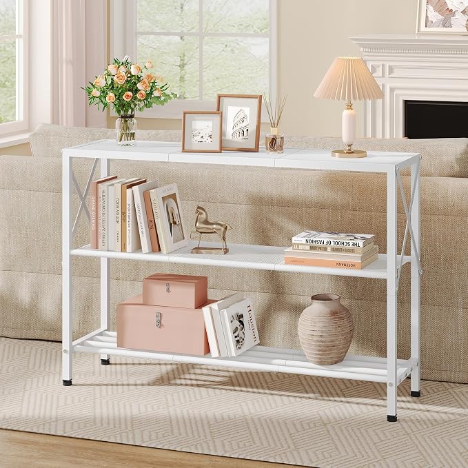 Hoctieon White Industrial Console Table, 3 Tier Entryway Tables, Hallway Desk - Image 5