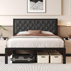 Fluest Full Bed Frame with Headboard Linen Upholstered Bed Frame Platform by Fluest