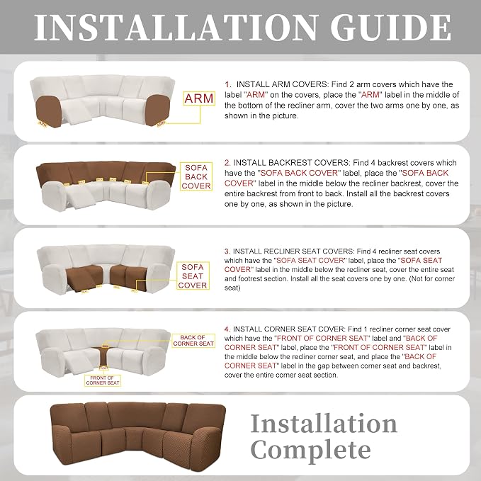 100% Waterproof Sectional Recliner Couch Covers - Image 7