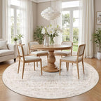 Round Area Rug for Living Room: 6ft Boho Washable Rug Beige Brown | Vintage - Image 3