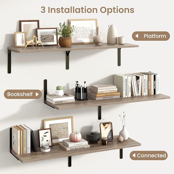 Fun Memories Floating Shelves for Wall, 12 Inch Deep Floating Shelves Set of 2 - Image 6