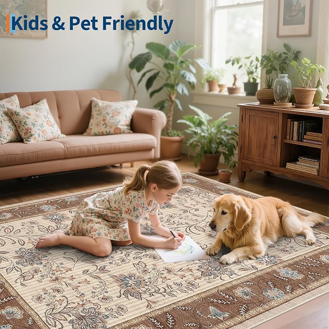 GarveeHome 8x10 Brown Washable Area Rug Living Room Bedroom Non Slip | - Image 7