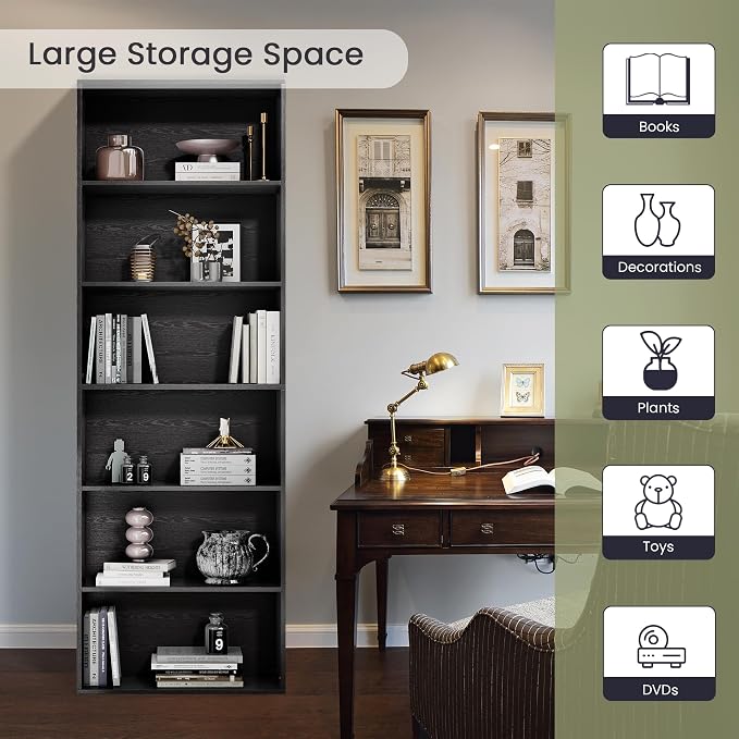 GRUSIGN 71" Tall 6-Tier Bookshelf, Large Open Display Bookcase - Image 9