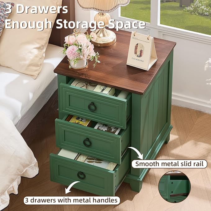 Joaxswe Farmhouse Night Stand, Sofa Bed Side Table Chest of Drawers, Wood - Image 3