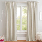 NICETOWN Natural Full Blackout Back Tab Linen Curtains 84" Long 2 Panels - Image 2