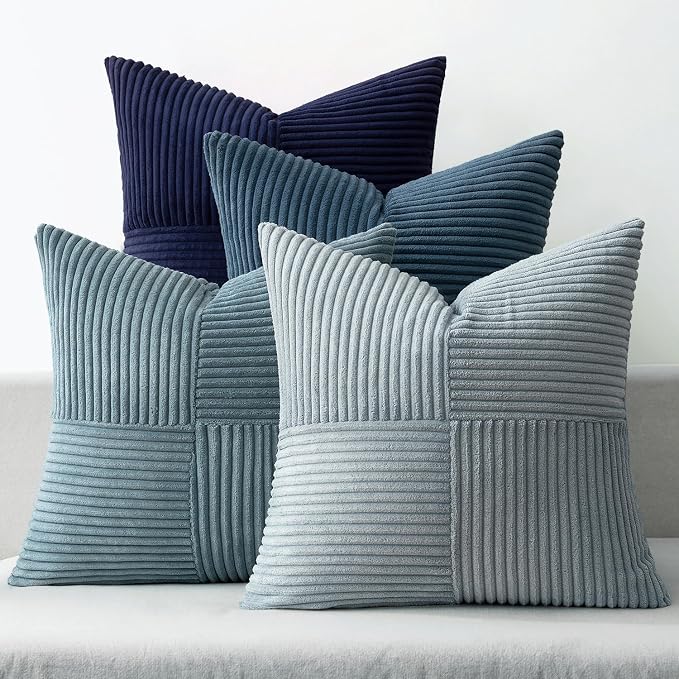MIULEE Dusty Blue Navy Farmhouse Throw Pillow Covers 18x18 Inch Set of 4 Boho by MIULEE