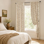 Extra Long Floral Linen Curtains Taupe on Beige 50×108 2 Panels | Elisa Series - Image 6