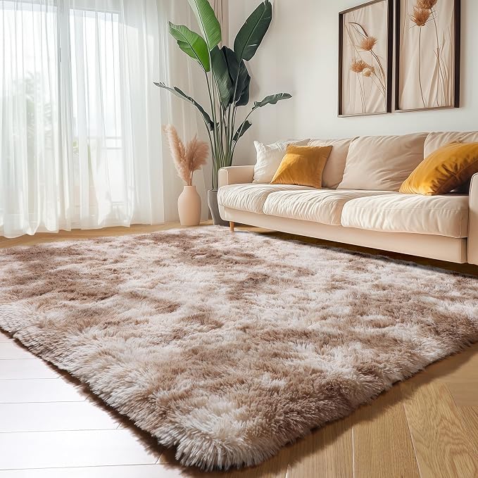 Amdrebio Beige Tan Furry Area Rug 4x6 - Image 5