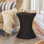 Household Essentials Hourglass Water Hyacinth & Iron Side Table, Stained Brown - Image 2
