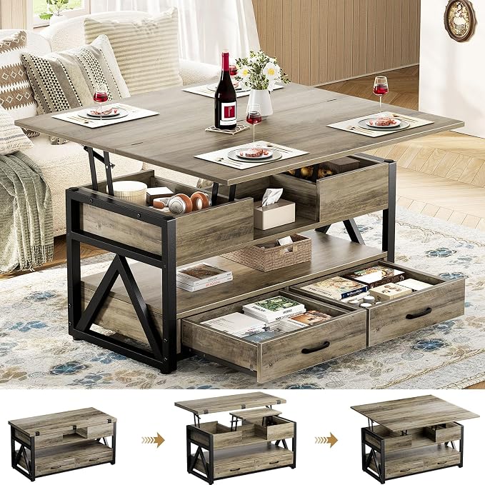 Memobarco 40" Lift Top Coffee Table, 4 in 1 Multi-Function Lift Coffee Tables by MEMOBARCO