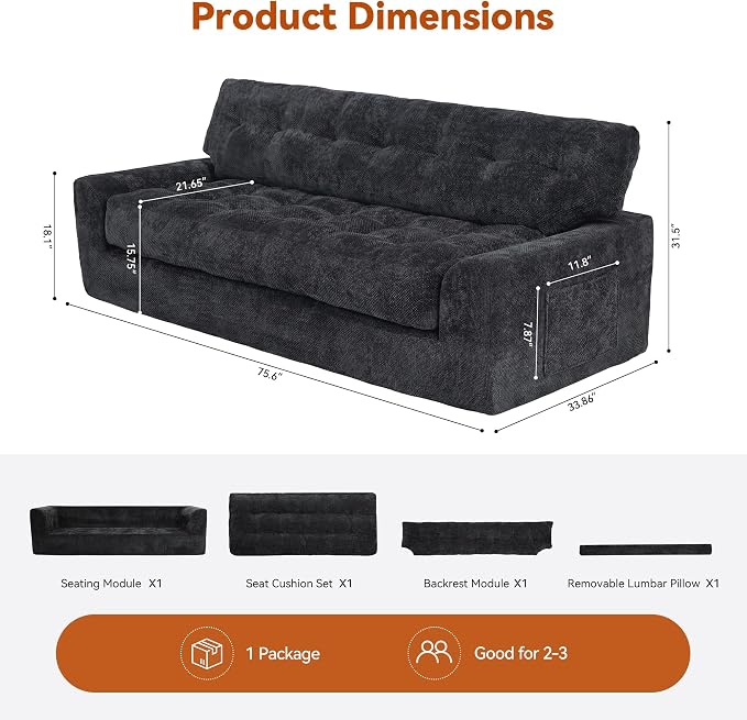 MONVANE 75.6" Convertible 3 Seater Sofa, 2-in-1 Boneless Sleeper Sofa Bed - Image 3