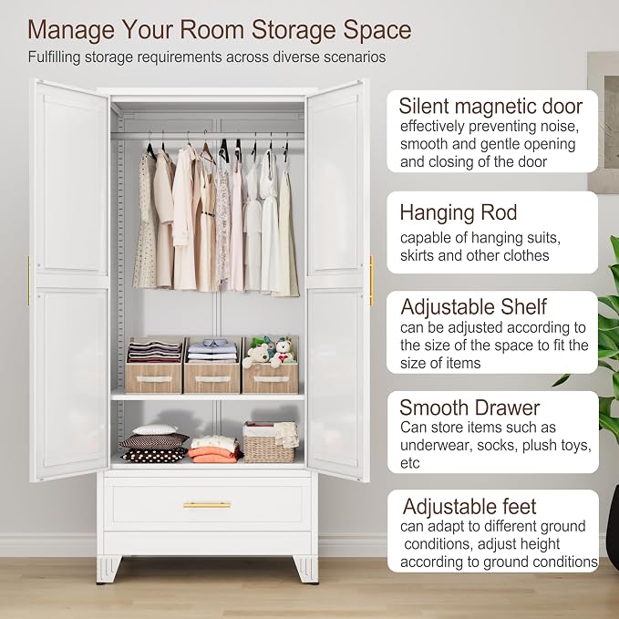 erosoei 71" H Metal Tall Armoire Wardrobe Closet - Image 5