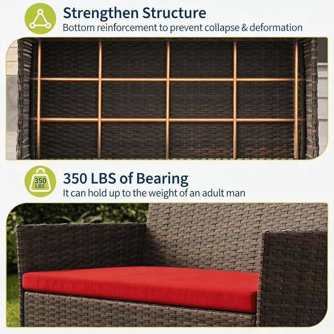 4-Piece Outdoor Furniture Set, PE Rattan Wicker Chairs - Image 5