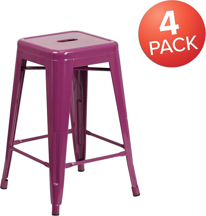 Flash Furniture Kai Commercial Grade 4 Pack 24" High Backless Purple - Image 2