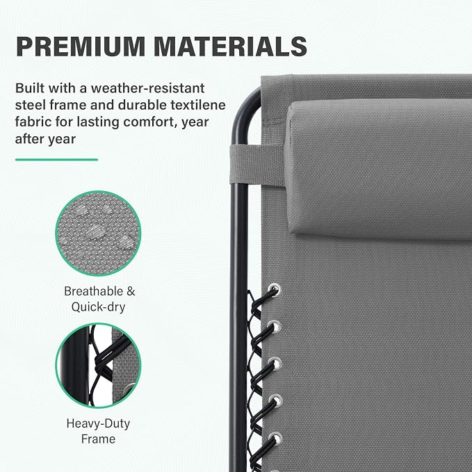 JEAREY Zero Gravity Lounge Chairs Set of 2, Adjustable Steel Mesh Recliners - Image 4