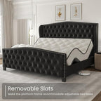 LARMACE King Size Bed Frame Velvet Upholstered Platform Bed - Image 9