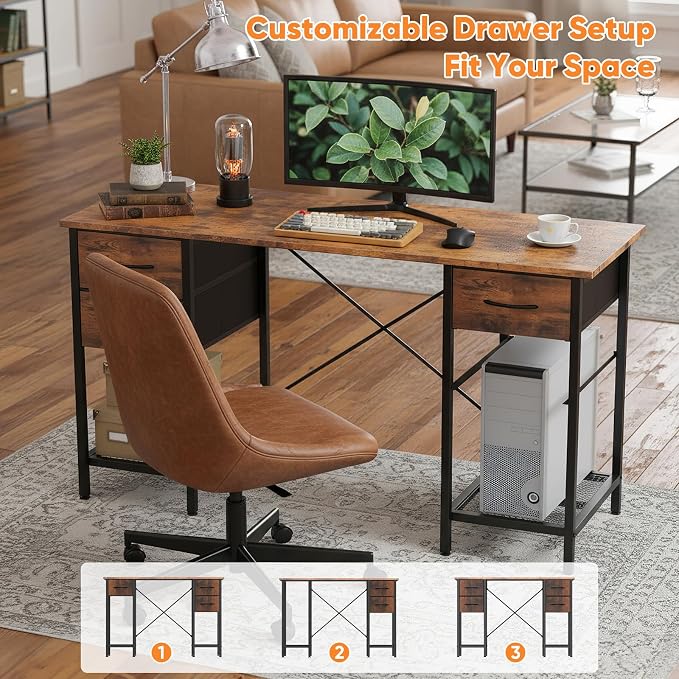 Sweetcrispy Computer Desk with Drawers, 47 Inch Home Office Bedroom Table with - Image 4