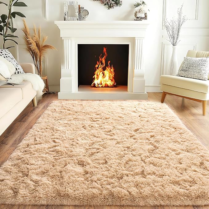 Pionblank Fluffy Area Rug for Bedroom 4x6, Indoor Plush Carpet, Camel | Shag - Image 9