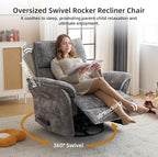 Oversized Glider Rocker Recliner, Chenille Rocking Nursery Chair - Image 4