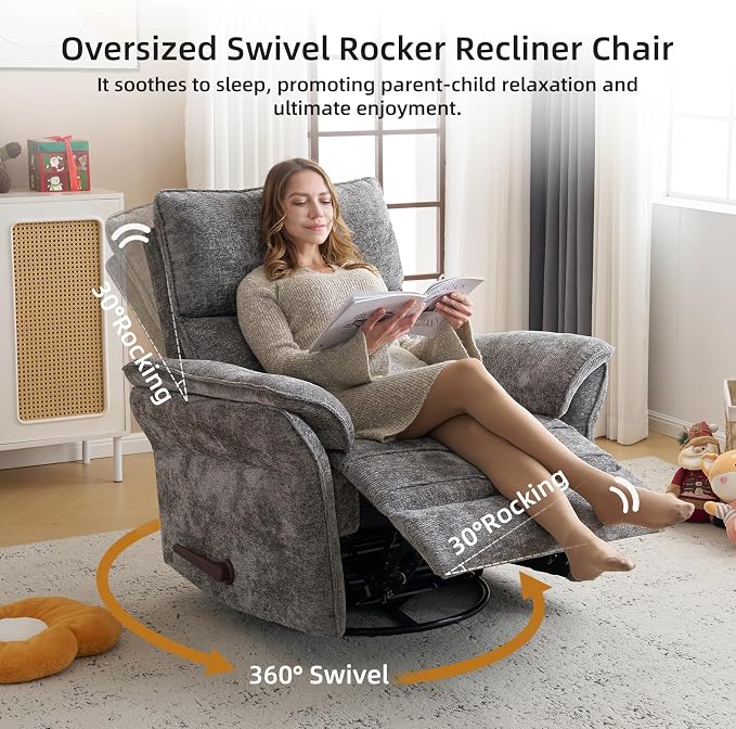 Oversized Glider Rocker Recliner, Chenille Rocking Nursery Chair - Image 4