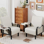 Andeworld Modern Beige Accent Chair Set of 2, PU Leather Upholstered Armchair - Image 7