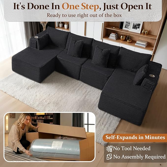 138" Cloud Sectional Couch, Comfort U Shaped Sofa - Image 3