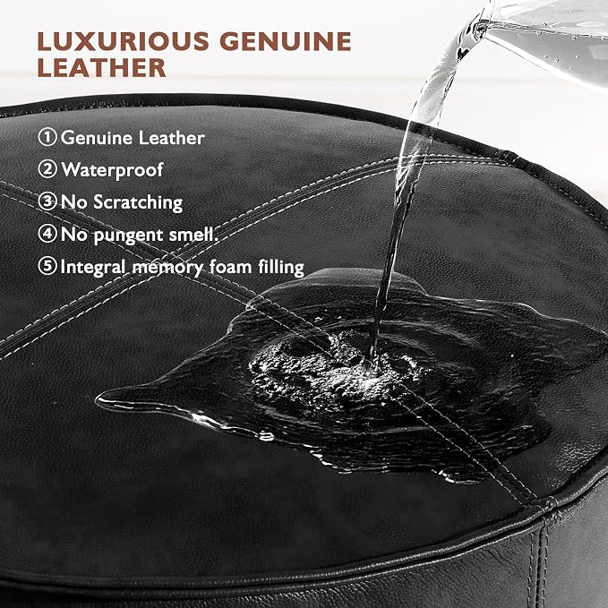 Leather Ottoman, Handmade Stuffed Square Ottoman, Genuine Leather Pouf - Image 3