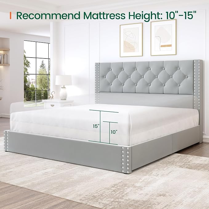 LARMACE Queen Size Bed Frame Upholstered Platform Bed - Image 7