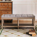 Farmhouse Storage Bench Wooden Entryway Upholstered Tufted Ottoman Bench by Janoray