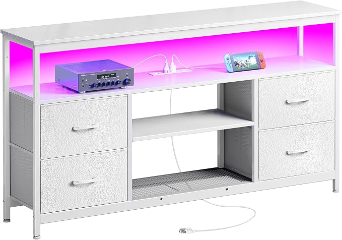 Huuger TV Stand Dresser with Power Outlets and LED Lights, 4 Drawers by Huuger