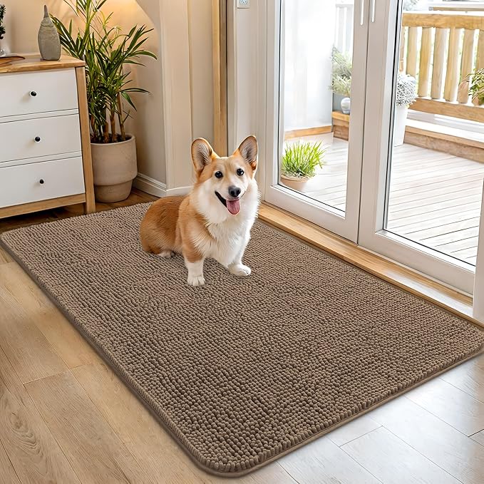 OLANLY Dog Door Mat for Muddy Paws 45x27, Super Absorbent Chenille Mud Mat | Tan by OLANLY
