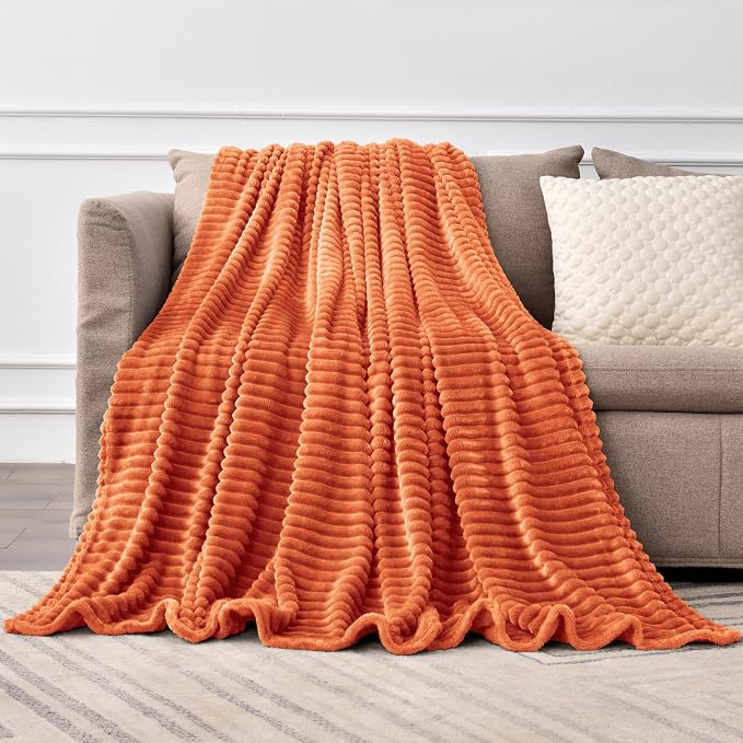 BEDELITE 3D Ribbed Burt Orange Fleece Twin Fall Blanket - Image 7