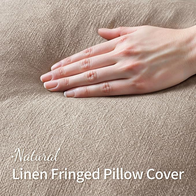 MIULEE Boho Natural Linen Fringe Decorative Euro Throw Pillow Covers 26x26 | - Image 3