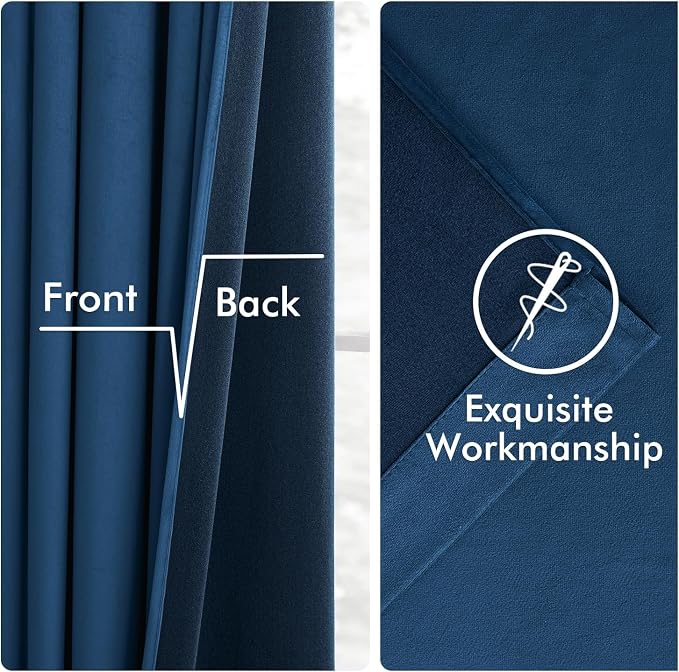 MIULEE Velvet Curtains 50W x 84L 2 Panels Navy Blue Blackout Curtains | Luxury - Image 6